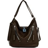 Bagmori Kahverengi Yumuşak Dokulu Çift Çapraz Askılı ve Sırt Çanta Suni Deri Malzemeden Üretilmiştir - En:38 cm Boy:33 Cm Genislik:12 Cm