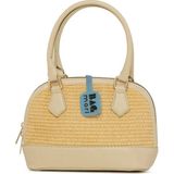 Bagmori Krem Oval Şişe Deri Garnili Hasır Çanta - En:22 Cm Boy:15 Cm Genislik:8 Cm