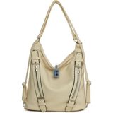 Bagmori Krem Yumuşak Dokulu Kemer Detaylı Askılı ve Sırt Salaş Çanta - En:33 Cm Boy:33 Cm Genislik:12 Cm