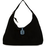 Bagmori Siyah Hakiki Süet Deri Mini Salaş Omuz Çantası - En:36 Cm Boy:23 Cm Genislik:12 Cm