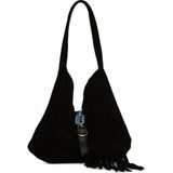 Bagmori Siyah Hakiki Süet Deri Tokalı Püsküllü Büyük Salaş Çanta - En:40 Cm Boy:24 Cm Genislik:7 Cm