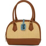 Bagmori Taba Oval Şişe Deri Garnili Hasır Çanta - En:22 Cm Boy:15 Cm Genislik:8 Cm
