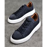 Bags Shoes 2501 Lacivert Süet Footcap Erkek Deri Yüksek Taban Premium Sneaker Ayakkabı