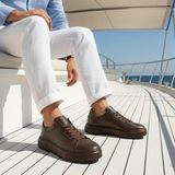 Bags Shoes Bagsshoes 2501 Footcap 38/47 Erkek Hakiki Deri Yüksek Taban Premium Sneaker Ayakkabı - Koyu Kahverengi