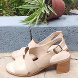 Bags Shoes Bulldozer 231712-2 Kadın Hakiki Deri Yazlık Topuklu Ayakkabı - Bej