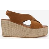 Bags Shoes Floor 24Y-120-210 Kadın Hakiki Süet Deri Jüt Dolgu Taban Fashion Küt Burunlu Sandalet - Taba - Süet
