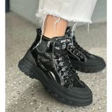 Bags Shoes Guja 24K311-4 Kadın Kaymaz Taban Spor Rugan Bot - Siyah - Rugan