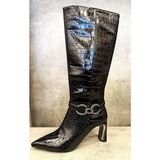 Bags Shoes Guja 25K133 Kadın Premium Korokodil Topuklu Çizme - Siyah