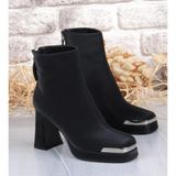 Bags Shoes Guja 25K414-2 Kadın Ithal Premium Platform Topuklu Küt Burunlu Bot - Siyah