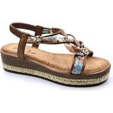 Bags Shoes Guja 25Y171-2 Kadın Dolgu Jüt Garnili Taban Premium Taşlı Sandalet - Camel