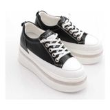 Bags Shoes Guja 25Y423-2 Kadın Hakiki Deri Gizli Dolgu Yüksek Tabanlı Sneaker Spor Ayakkabı - Siyah - Beyaz