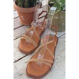 Bags Shoes Kuum K87TML36T Kadın Hakiki Deri Taşlı Sandalet - Altın