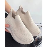 Bags Shoes Kuum London K112707 Comfy 36/40 Taşlı Bağcıksız Yüksek Taban Sneaker Spor Günlük Ayakkabı - Bej