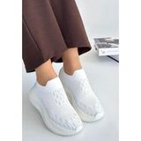 Bags Shoes Kuum London K112707 Comfy 36/40 Taşlı Bağcıksız Yüksek Taban Sneaker Spor Günlük Ayakkabı - Beyaz