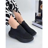 Bags Shoes Kuum London K112707 Comfy 36/40 Taşlı Bağcıksız Yüksek Taban Sneaker Spor Günlük Ayakkabı - Siyah