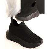 Bags Shoes Kuum London K112709 Kadın Yüksek Taban Bağcıksız Sneaker Spor Ayakkabı - Siyah