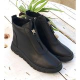 Bags Shoes Kuum London K1132005 Kadın Hakiki Deri Fermuar Garnili Comfort Günlük Bot - Siyah