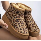 Bags Shoes Kuum London K11Y02 Kadın Içi Tüylü Kalın Tabanlı Kısa Boy Ug Bot - Leopar