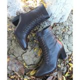 Bags Shoes Nish N130 Hakiki Deri Bağcıklı Ve Fermuarlı Kadın Klasik Topuklu Bot - Kahve
