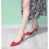Bags Shoes Nish N1567 Kadın Hakiki Deri Arkası Açık Topuklu Klasik Ayakkabı - Kırmızı