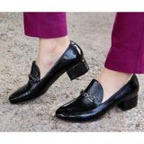 Bags Shoes Nish N1607 Kadın Günlük Hakiki Deri Kırışık Rugan Tokalı Alçak Topuk Klasik Loafer Ayakkabı - Siyah