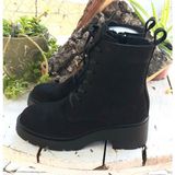 Bags Shoes Nish N24119 Hakiki Nubuk Deri Kadın Günlük Postal Bot - Siyah Nubuk