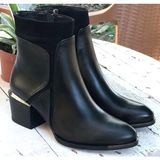 Bags Shoes Nish N24140 Kadın Nubuk Garnili Hakiki Deri Topuklu Bot - Siyah