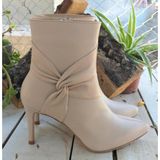 Bags Shoes Nish N24150 Kadın Hakiki Deri İnce Topuklu Klasik Bot - Bej