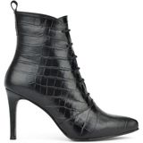 Bags Shoes Nish N24153 Kadın Hakiki Deri İnce Topuklu Krodil Deesen Klasik Bot - Siyah