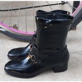 Bags Shoes Nish N24154 Kadın Hakiki Açma Rugan Deri Loafer Bot - Siyah - Rugan