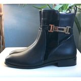 Bags Shoes Nish N24156 Kadın Hakiki Deri Rugan Garnili Gold Tokalı Düz Bot - Siyah