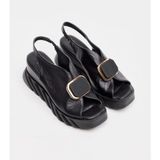 Bags Shoes Nish N402 Kadın Hakiki Deri Ultra Comfort Taban Dolgu Taban Yazlık Ayakkabı - Siyah