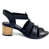 Bags Shoes Venüs 1857227Y Kadın Hakiki Deri Topuklu Yazlık Lastik Garnili Ayakkabı - Siyah