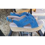 Bags Shoes Venüs 231700001Y Kadın Hakiki Süet Deri Jüt Dolgu Taban Sandalet - Mavi