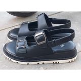 Bags Shoes Venüs 25470010Y Kadın Hakiki Deri Ayarlanabilir Çift Bantlı Anatomik Comfort Taban Günlük Sandalet - Siyah