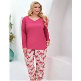 Baha Perfect Club Kadın Büyük Beden V Yaka Uzun Kol Pijama Takımı 4378- 1 Adet Fuşya 3Xl