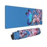 Bahar Çiçek Kelebek Çiçek Oyun Mouse Pad 90 X 25 cm XL Genişletilmiş Büyük Klavye Kaymaz Kauçuk Taban Dikişli Kenarları ile Ev Ofis için