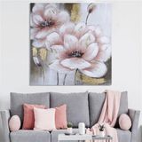 Bahar Çiçekleri Yağlı Boya Dokulu Tablo 80X80 Siyah Çerçeveli