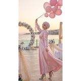 BAHAR DALI BTK Kadın Pembe Dik Yakalı Uzun Boy Drape Detaylı Lalin Tesettür Abiye Elbise