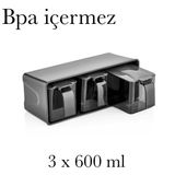 Baharatlık 600 ml 3 Gözlü Tezgah Üstü Stantlı Baharat Düzenleyici Sert Plastik