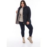 Baharlık Ekoseli, Kapitone Mont, Kapüşonlu Mont, Büyük Beden, Su Itici, Biyeli, Vizon - Lacivert - 56