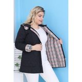 Baharlık Kapüşonlu Kapitone Mont Içi Ekoseli Kapitone Mont Büyük Beden Mont, Su Itici Mont, Lacivert - Black - 3XL