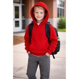 Baharoğlu Unisex Selanik Kumaş Pamuklu Kışlık Okul Kıyafeti Kız-Erkek Kapüşonlu Düz Sweatshirt - Kırmızı - 12 - 13 Yaş