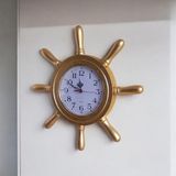Bahat Gold altın varaklı ahşap gemici dümen duvar salon ofis saati çap 38 cm