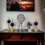 Bahat Krom Metal Ofis Salon Otel Ayaklı Masa Saati 26*45 cm M14