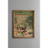 Bahçe Arabasında Çiçekler - Vintage Desenli Çerçeve - İnce Model, Altın1, 30 x 40