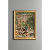Bahçe Arabasında Çiçekler - Vintage Desenli Çerçeve - İnce Model, Altın3, 30 x 40