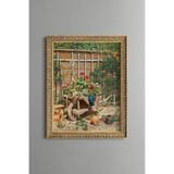 Bahçe Arabasında Çiçekler - Vintage Desenli Çerçeve - İnce Model, Altın5, 30 x 40