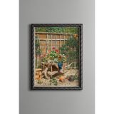 Bahçe Arabasında Çiçekler - Vintage Desenli Çerçeve - İnce Model, Gümüş, 15 x 21