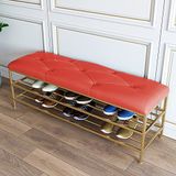Bahçe bankı dış mekan dinlenme alanı daire balkonlar Benchoutdoor banklar hava koşullarına dayanıklı metal saksı dış koltuk, suni deri koltuk ve altın ayakkabı rafı ile modern ayakkabı bankı kırmızı